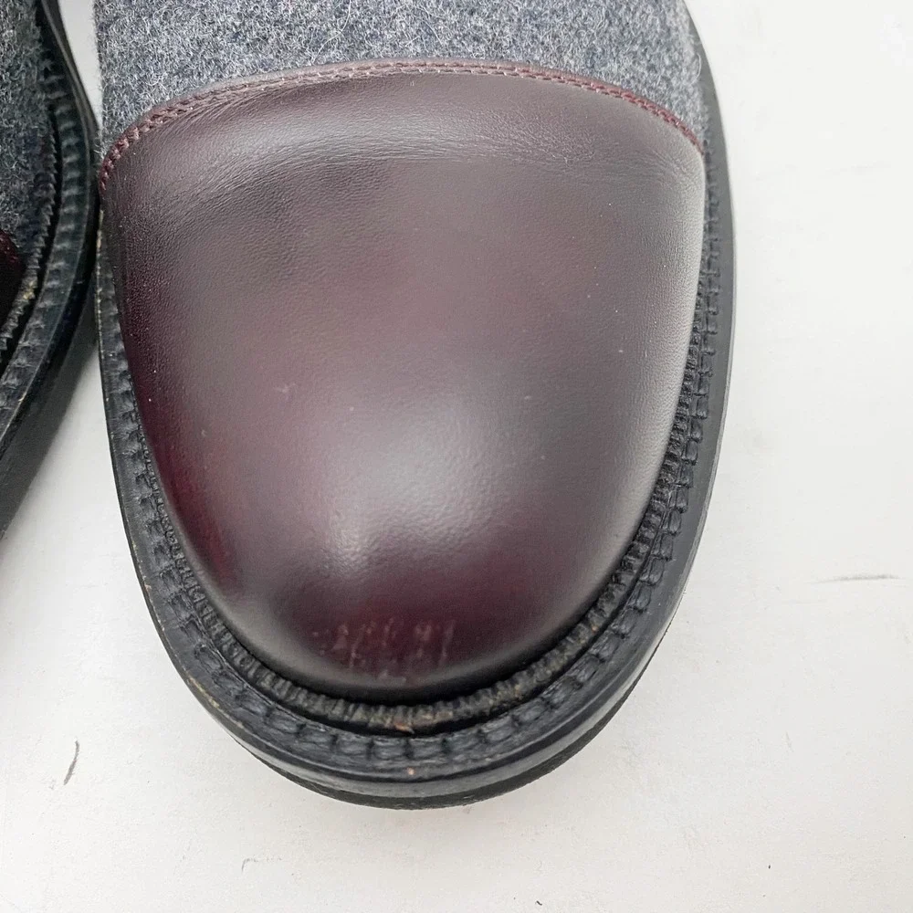 TAFT Jack Grey Wool Flannel Oxblood Cap Toe Lace Up Dress Boots Mens EU 45 US 12